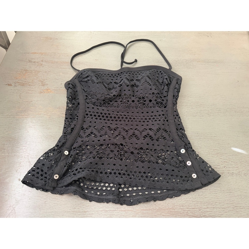 Robin Piccone Black Crochet Tankini Top Halter Eyelet Swim 140310 Size Small
